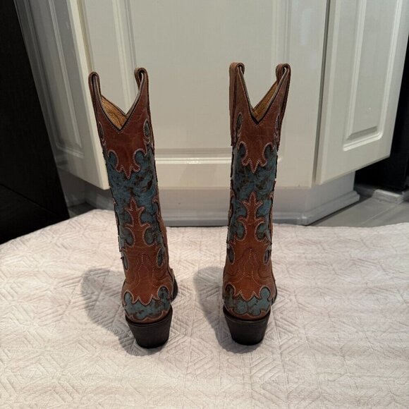 NEW Vintage Brown and Turquoise Leather Cowboy Boots, Nashville Boot Co, US 7 - Picture 5 of 6